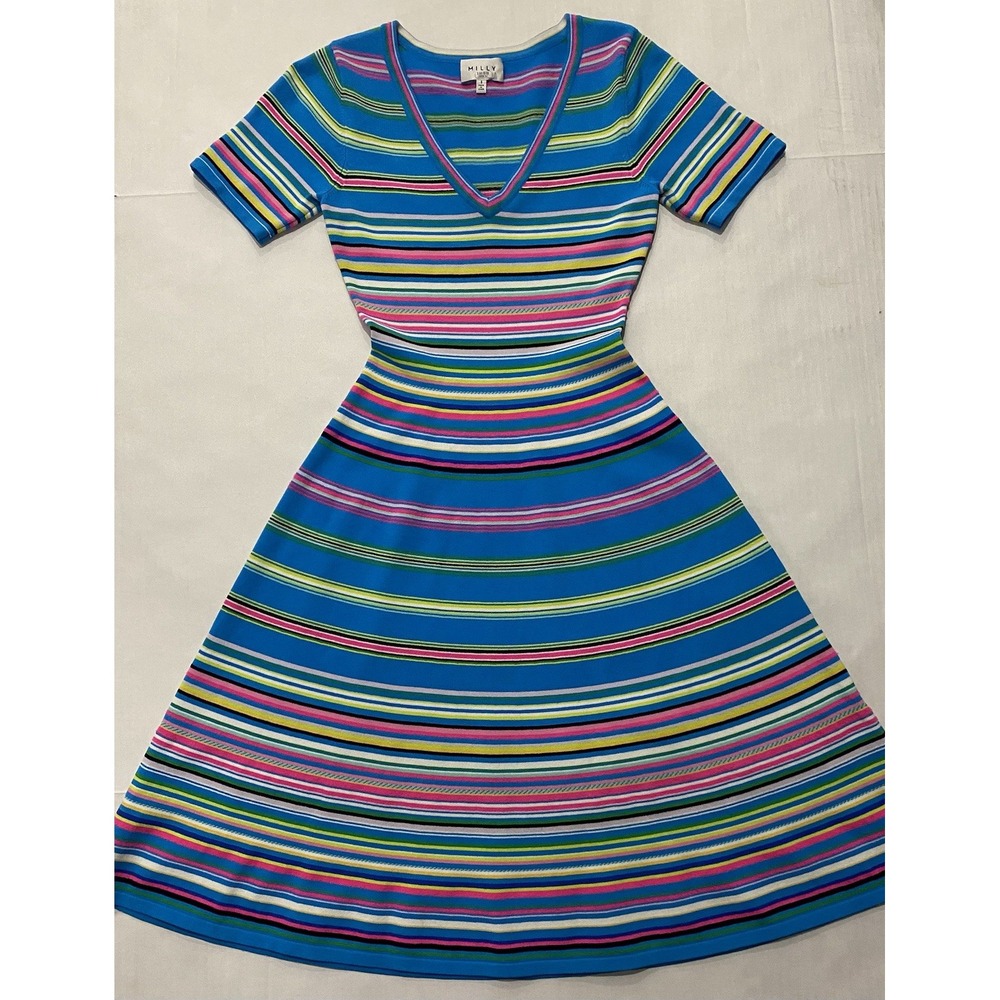 Milly Stripe Fit and Flare Dress Multicolor. Small
